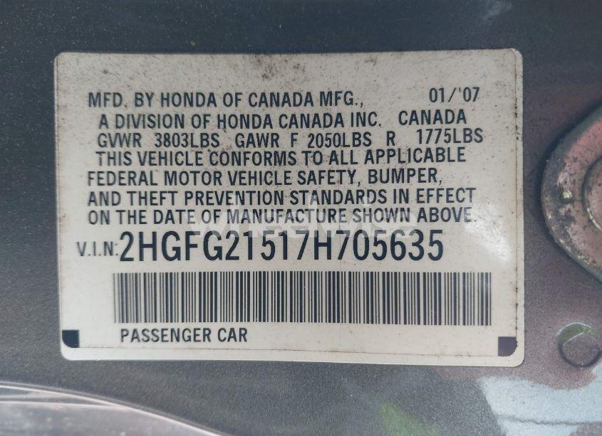 Photo 9 of 2007 Honda Civic SI (VIN 2HGFG21517H705635)