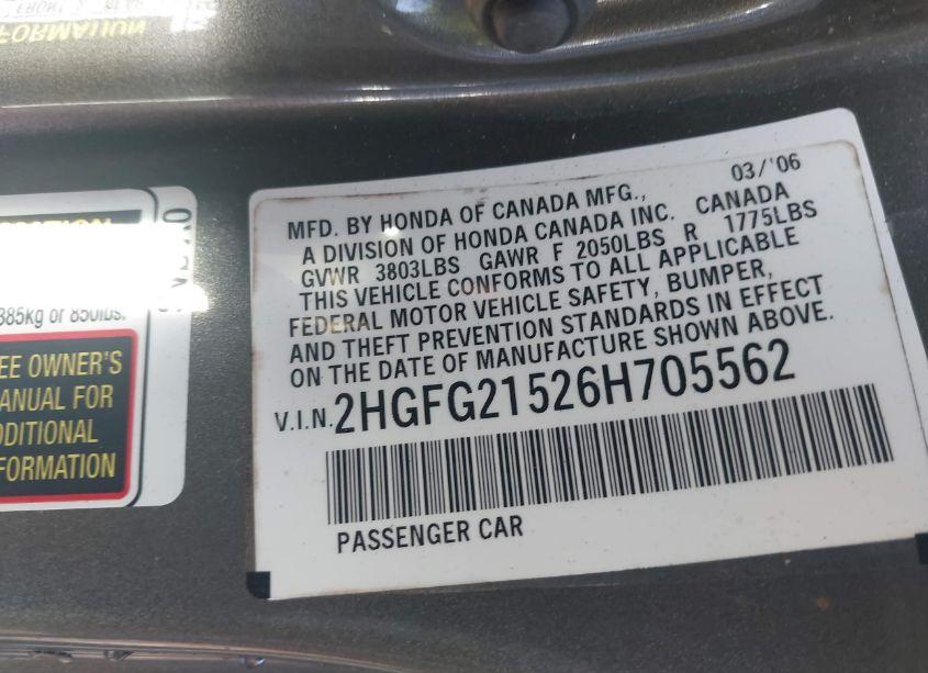 Photo 9 of 2006 Honda Civic SI (VIN 2HGFG21526H705562)