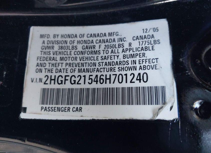 Photo 9 of 2006 Honda Civic SI (VIN 2HGFG21546H701240)
