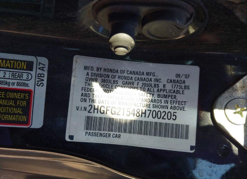 Photo 9 of 2008 Honda Civic SI (VIN 2HGFG21548H700205)