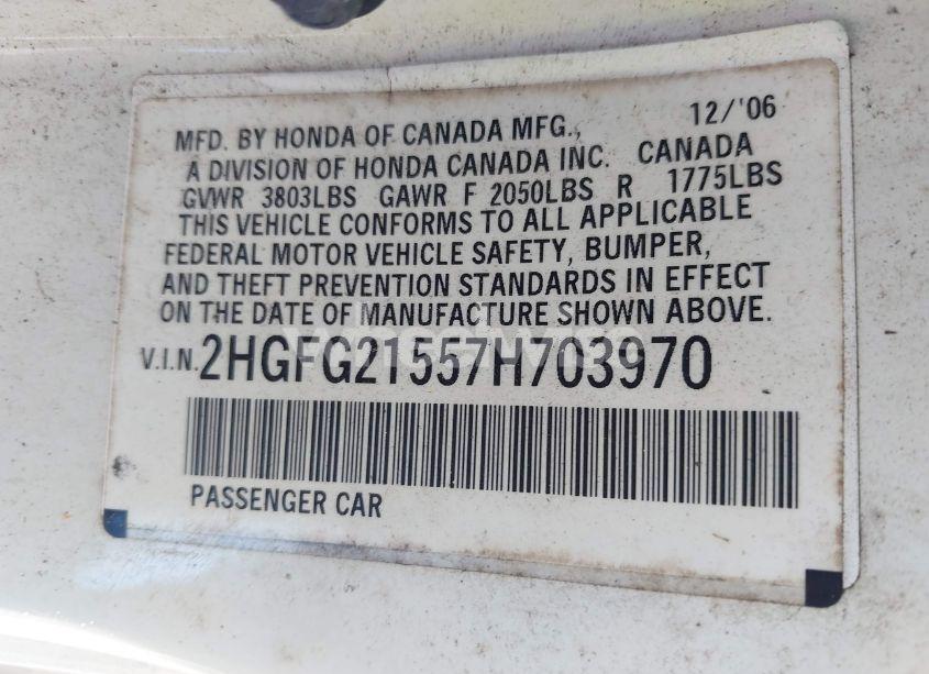 Photo 9 of 2007 Honda Civic SI (VIN 2HGFG21557H703970)