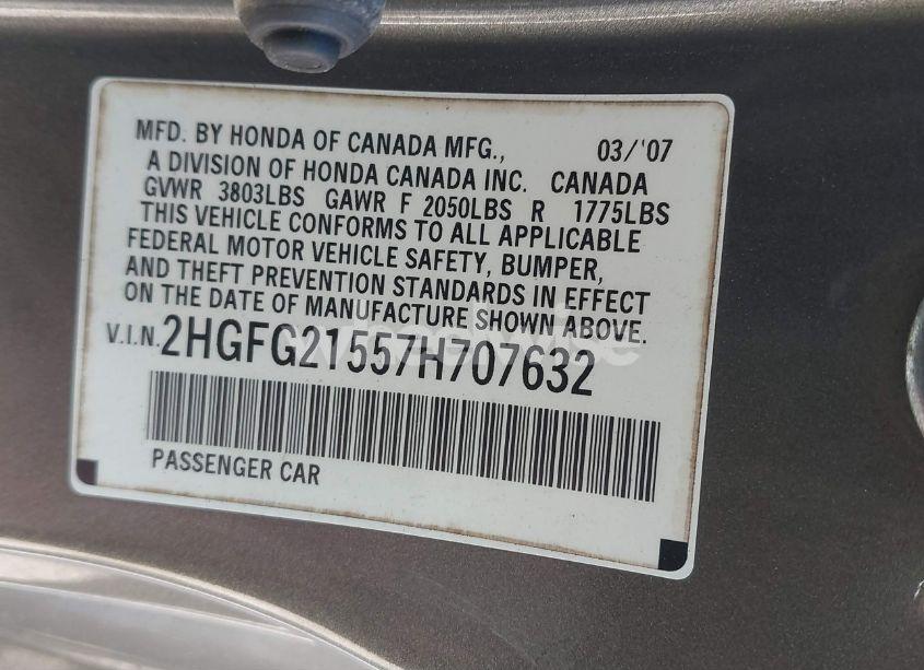 Photo 9 of 2007 Honda Civic SI (VIN 2HGFG21557H707632)