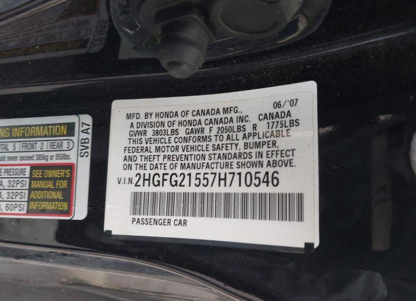 Photo 9 of 2007 Honda Civic SI (VIN 2HGFG21557H710546)