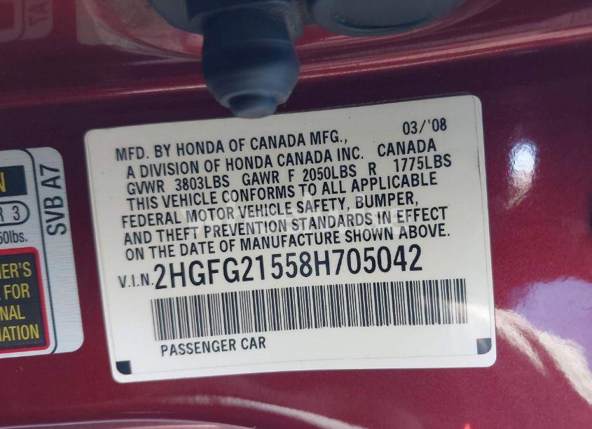 Photo 9 of 2008 Honda Civic SI (VIN 2HGFG21558H705042)