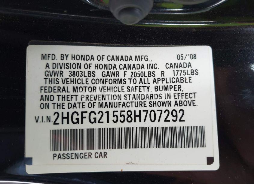 Photo 9 of 2008 Honda Civic SI (VIN 2HGFG21558H707292)