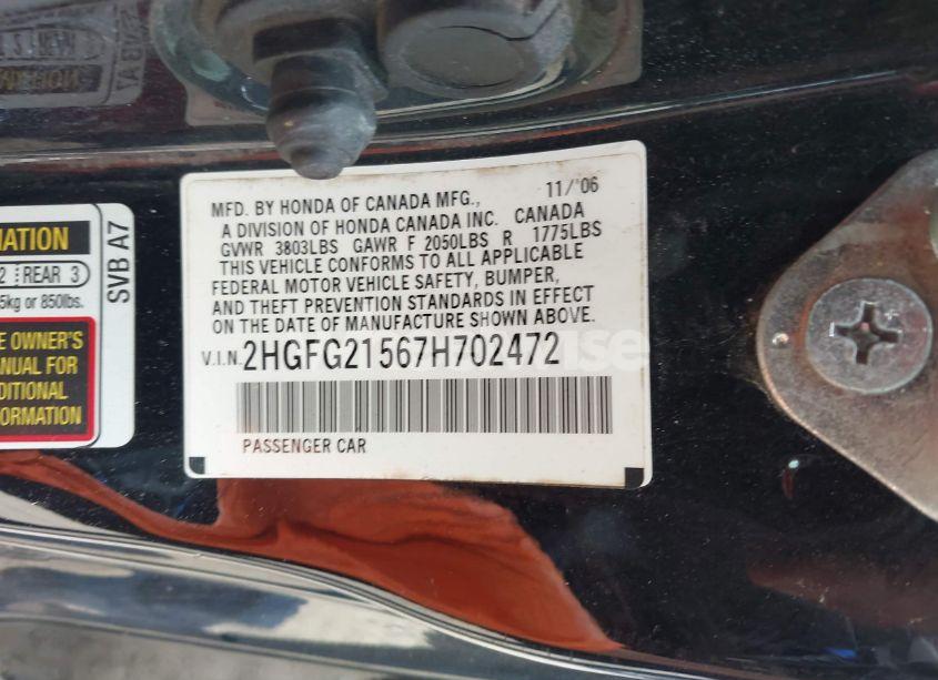 Photo 9 of 2007 Honda Civic SI (VIN 2HGFG21567H702472)
