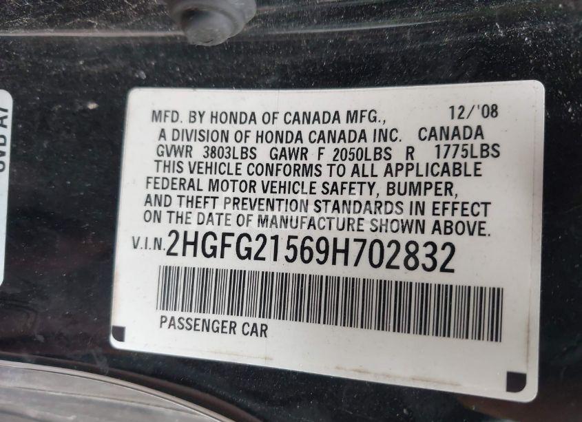 Photo 9 of 2009 Honda Civic SI (VIN 2HGFG21569H702832)