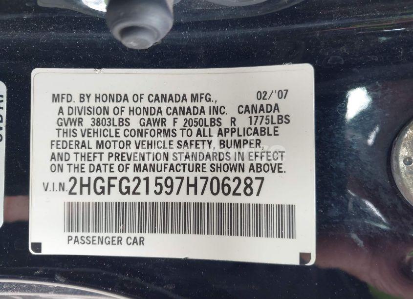 Photo 9 of 2007 Honda Civic SI (VIN 2HGFG21597H706287)