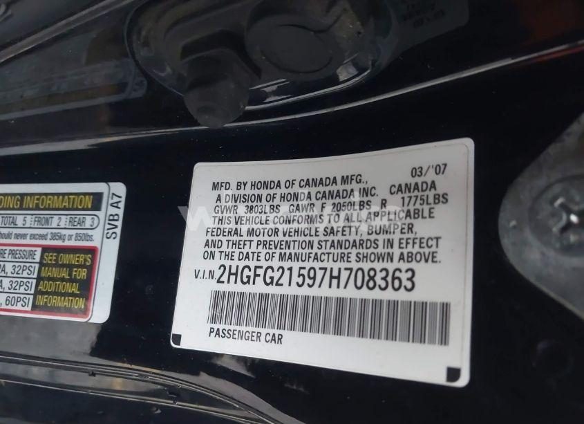 Photo 9 of 2007 Honda Civic SI (VIN 2HGFG21597H708363)