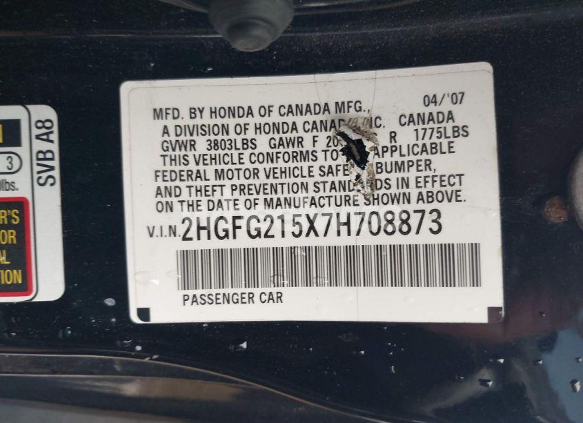 Photo 9 of 2007 Honda Civic SI (VIN 2HGFG215X7H708873)