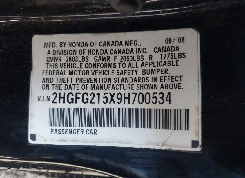 Photo 9 of 2009 Honda Civic SI (VIN 2HGFG215X9H700534)