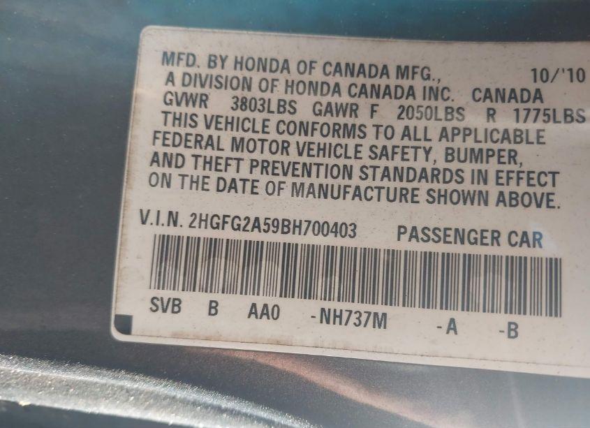 Photo 9 of 2011 Honda Civic SI (VIN 2HGFG2A59BH700403)