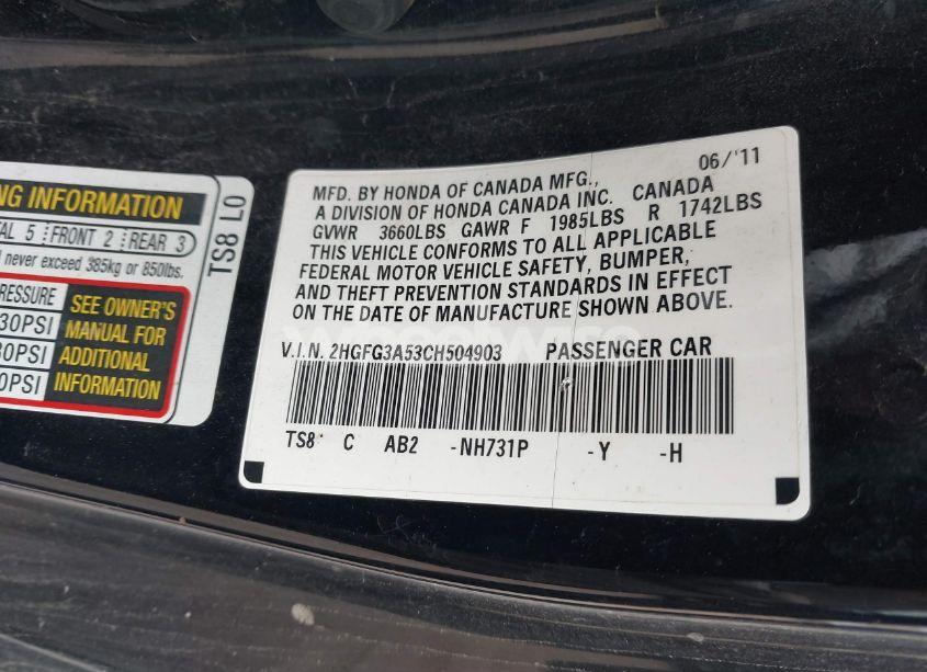 Photo 9 of 2012 Honda Civic LX (VIN 2HGFG3A53CH504903)