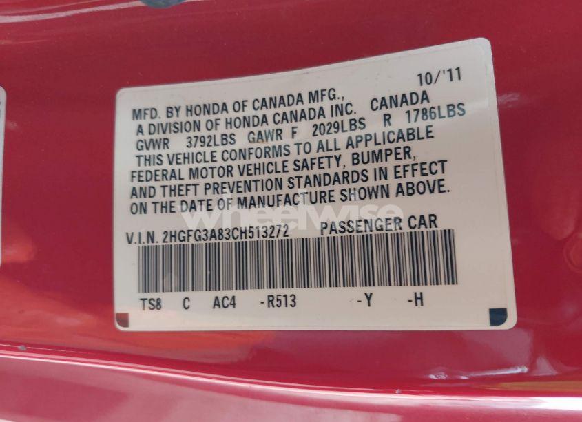 Photo 9 of 2012 Honda Civic EX (VIN 2HGFG3A83CH513272)