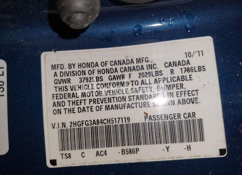 Photo 9 of 2012 Honda Civic EX (VIN 2HGFG3A84CH517119)