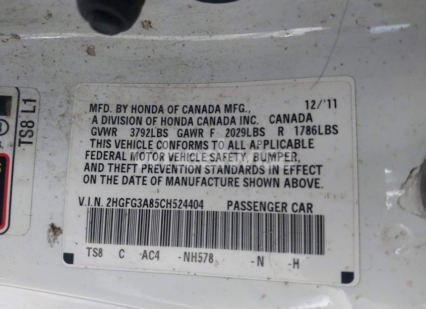 Photo 9 of 2012 Honda Civic EX (VIN 2HGFG3A85CH524404)