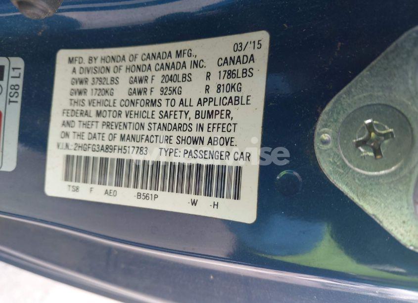 Photo 9 of 2015 Honda Civic EX (VIN 2HGFG3A89FH517783)