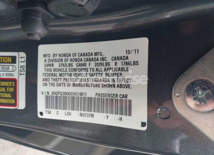 Photo 9 of 2012 Honda Civic EX-L (VIN 2HGFG3B00CH514811)