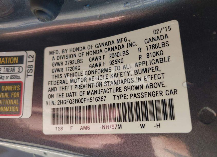 Photo 9 of 2015 Honda Civic EX-L (VIN 2HGFG3B00FH516367)