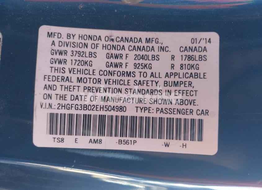 Photo 9 of 2014 Honda Civic EX-L (VIN 2HGFG3B02EH504980)