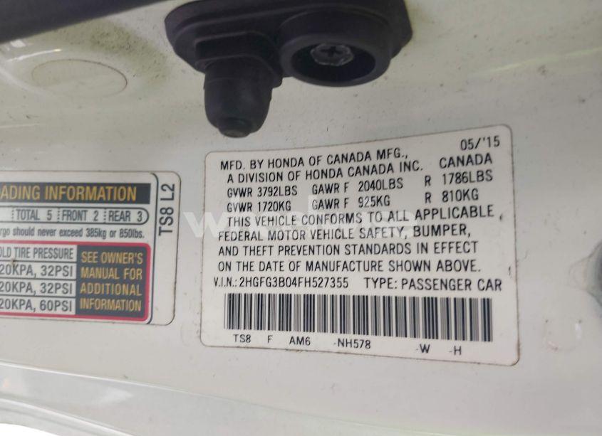 Photo 9 of 2015 Honda Civic EX-L (VIN 2HGFG3B04FH527355)