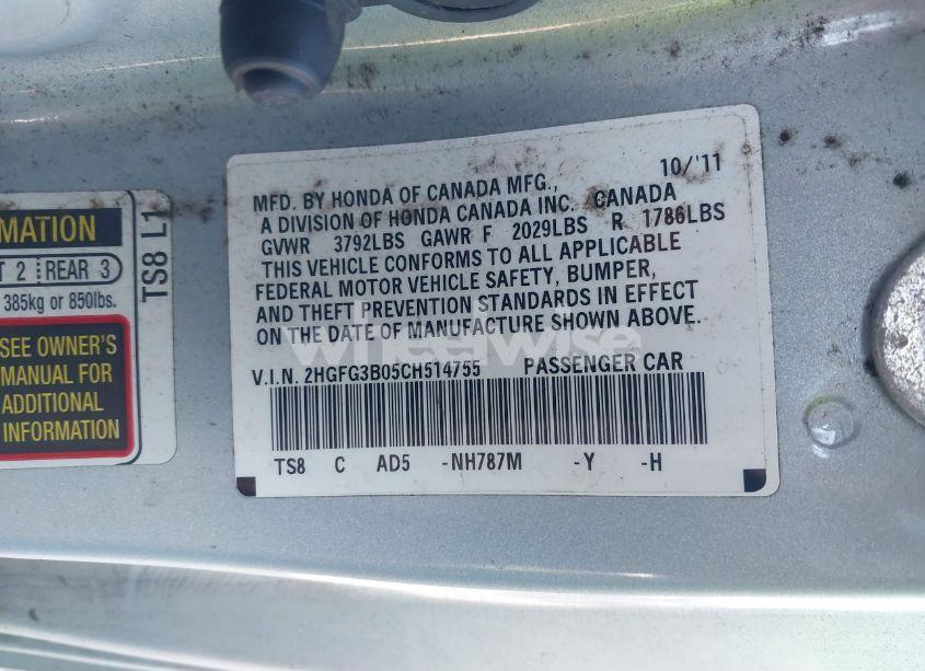 Photo 9 of 2012 Honda Civic EX-L (VIN 2HGFG3B05CH514755)