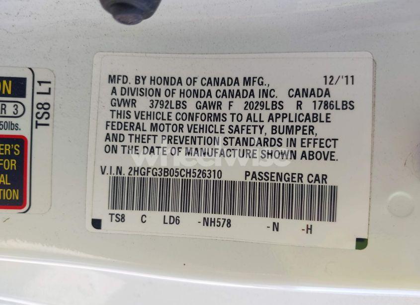 Photo 9 of 2012 Honda Civic EX-L (VIN 2HGFG3B05CH526310)