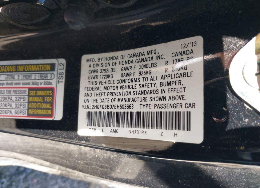 Photo 9 of 2014 Honda Civic EX-L (VIN 2HGFG3B07EH503663)