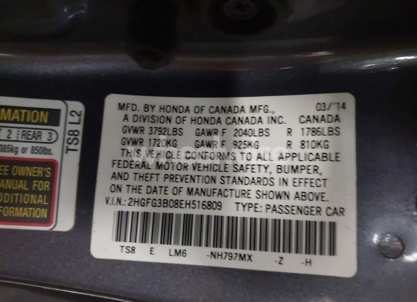 Photo 9 of 2014 Honda Civic EX-L (VIN 2HGFG3B08EH516809)