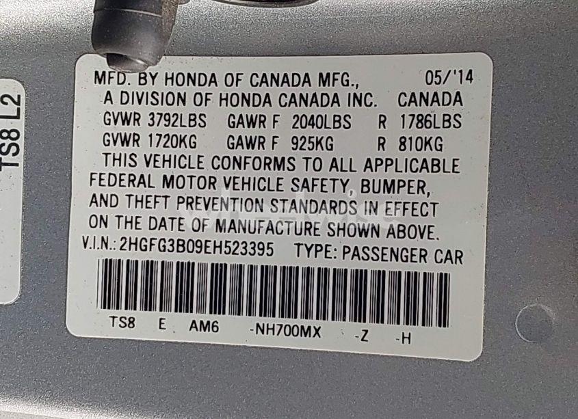 Photo 9 of 2014 Honda Civic EX-L (VIN 2HGFG3B09EH523395)