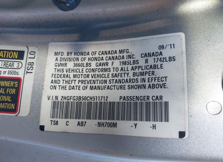 Photo 9 of 2012 Honda Civic LX (VIN 2HGFG3B50CH511712)