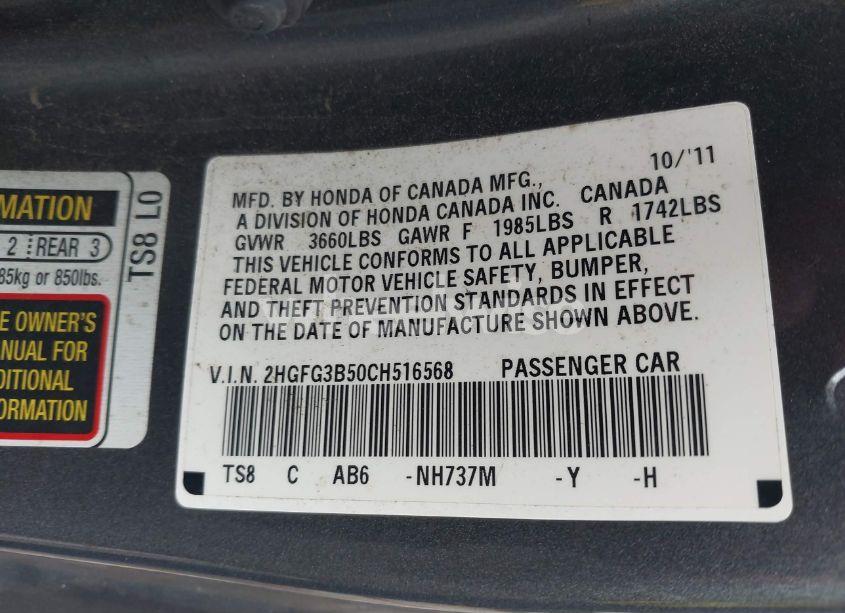 Photo 9 of 2012 Honda Civic LX (VIN 2HGFG3B50CH516568)