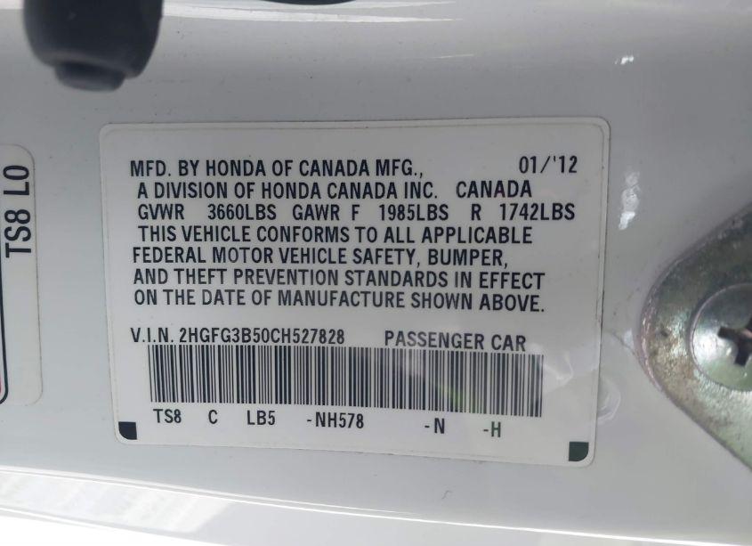 Photo 9 of 2012 Honda Civic LX (VIN 2HGFG3B50CH527828)