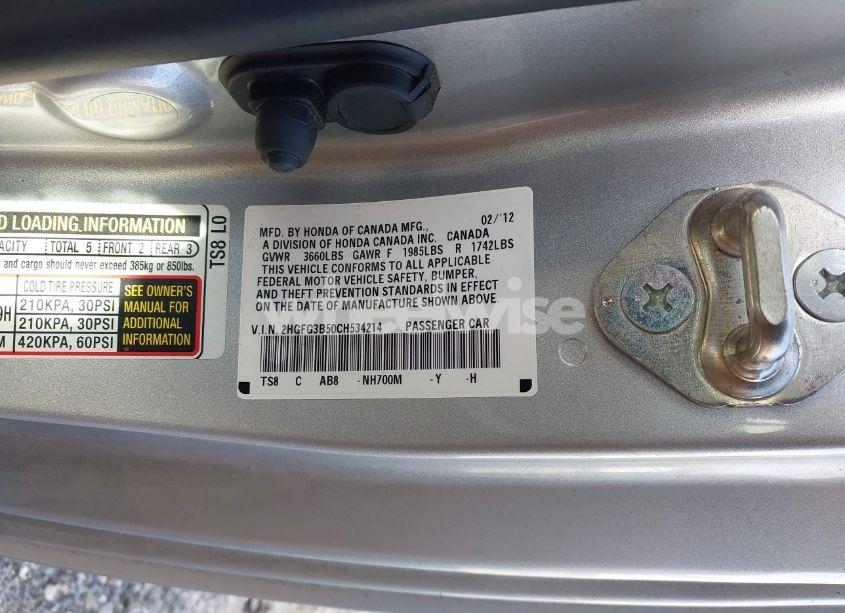 Photo 9 of 2012 Honda Civic LX (VIN 2HGFG3B50CH534214)