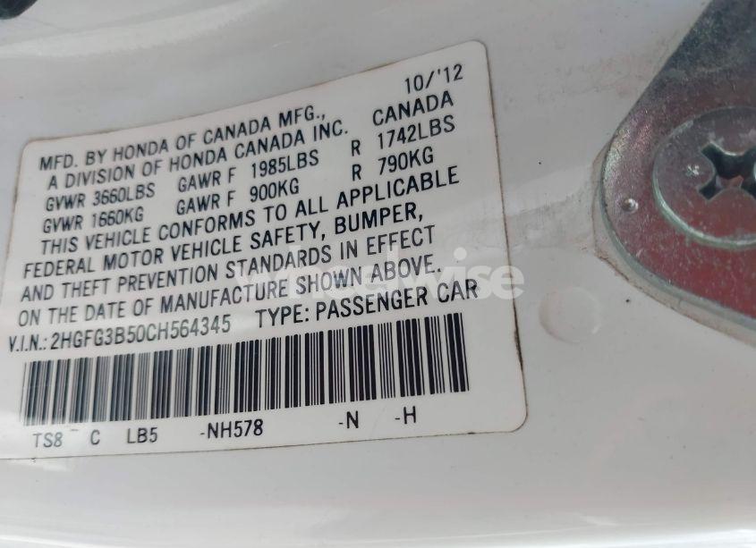 Photo 9 of 2012 Honda Civic LX (VIN 2HGFG3B50CH564345)