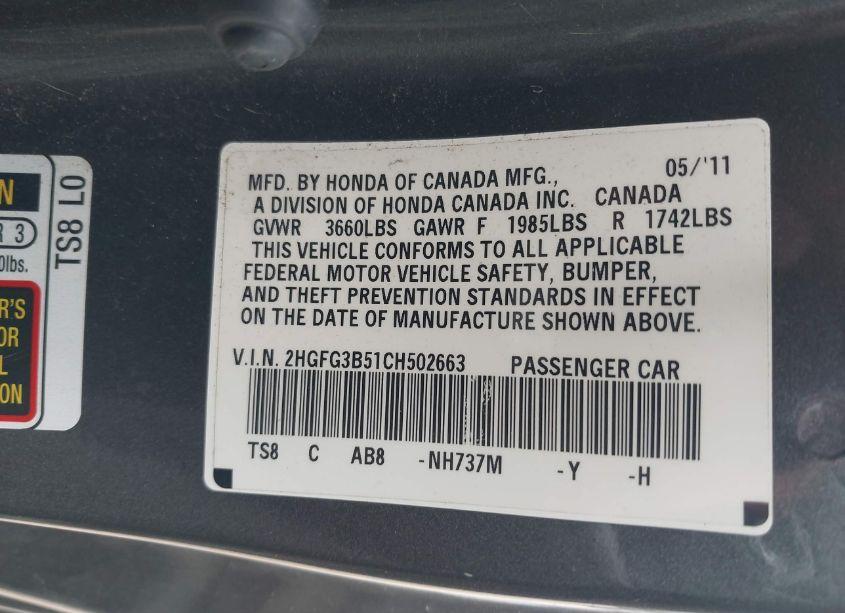 Photo 9 of 2012 Honda Civic LX (VIN 2HGFG3B51CH502663)
