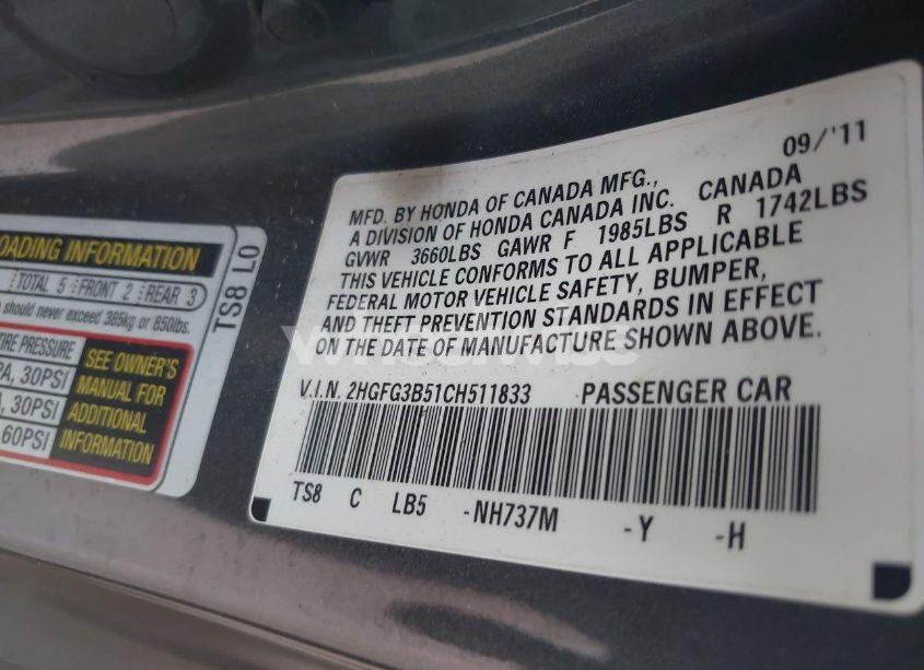 Photo 9 of 2012 Honda Civic LX (VIN 2HGFG3B51CH511833)