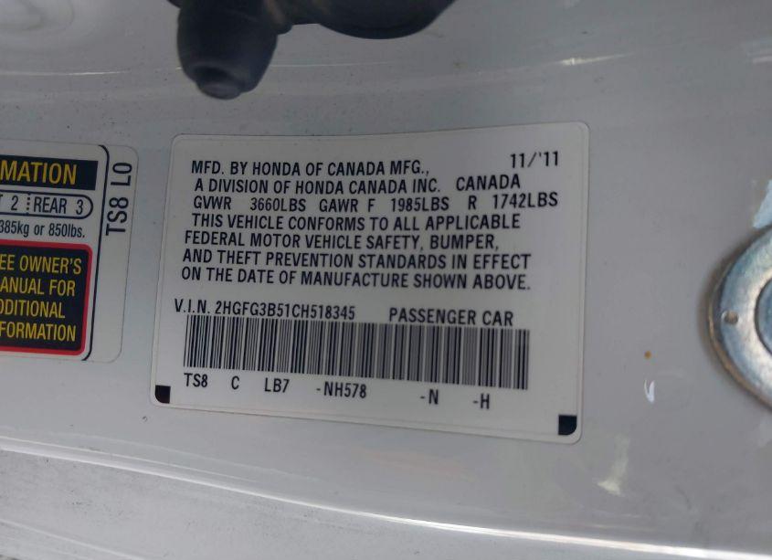 Photo 9 of 2012 Honda Civic LX (VIN 2HGFG3B51CH518345)