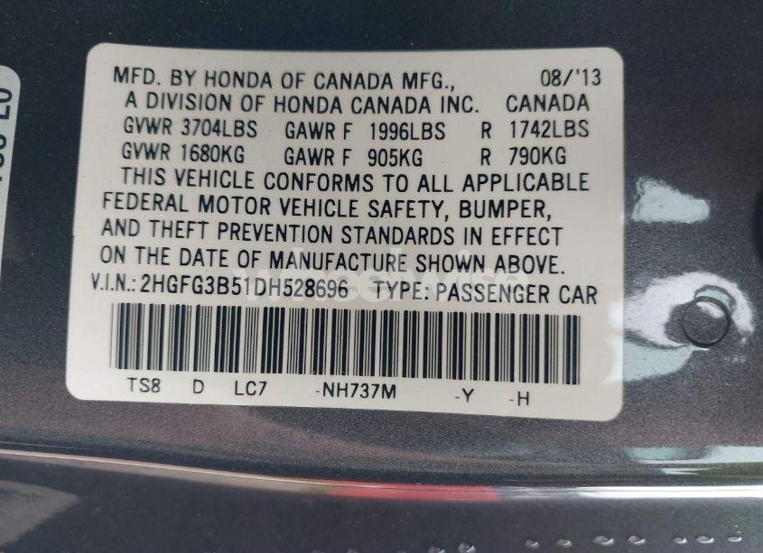 Photo 9 of 2013 Honda Civic LX (VIN 2HGFG3B51DH528696)