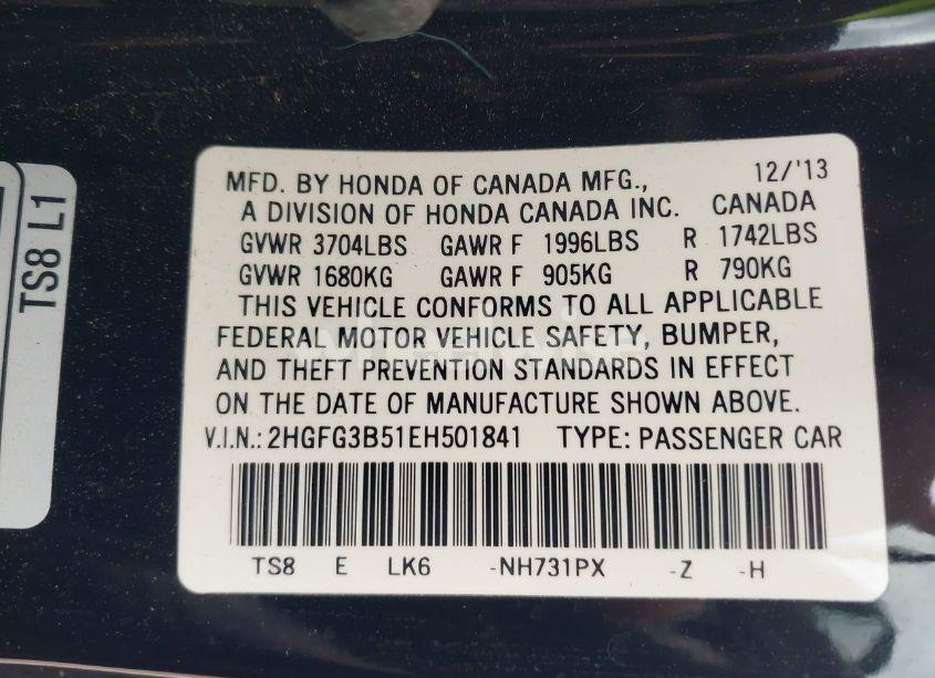 Photo 9 of 2014 Honda Civic LX (VIN 2HGFG3B51EH501841)