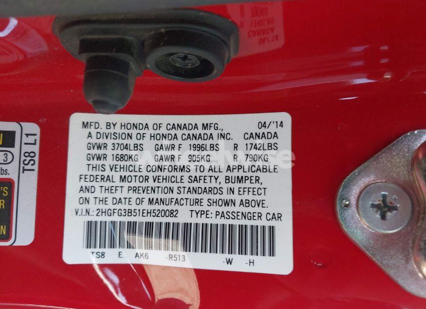 Photo 9 of 2014 Honda Civic LX (VIN 2HGFG3B51EH520082)