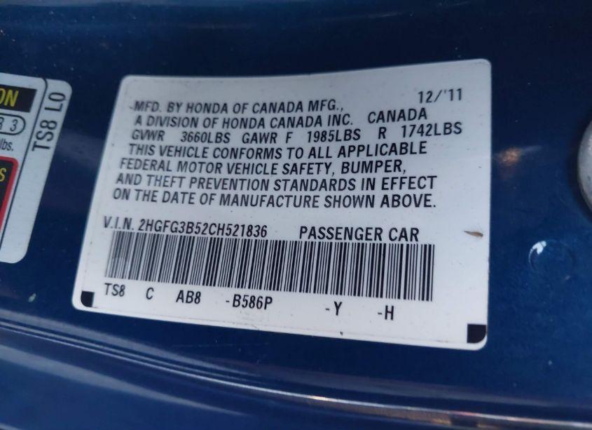 Photo 9 of 2012 Honda Civic LX (VIN 2HGFG3B52CH521836)