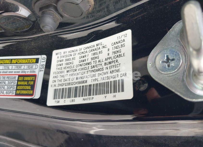 Photo 9 of 2012 Honda Civic LX (VIN 2HGFG3B52CH566808)