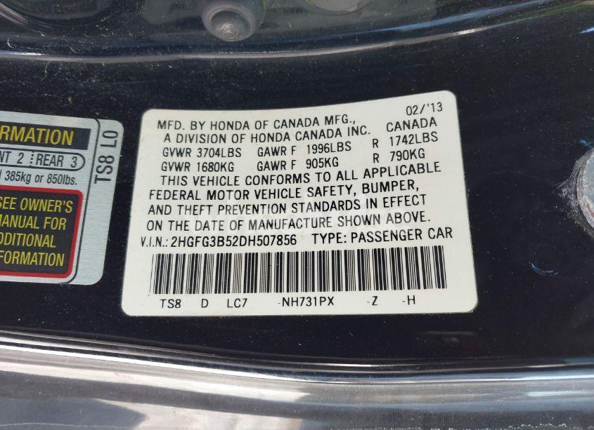 Photo 9 of 2013 Honda Civic LX (VIN 2HGFG3B52DH507856)