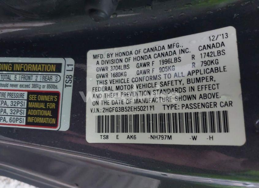 Photo 9 of 2014 Honda Civic LX (VIN 2HGFG3B52EH502111)