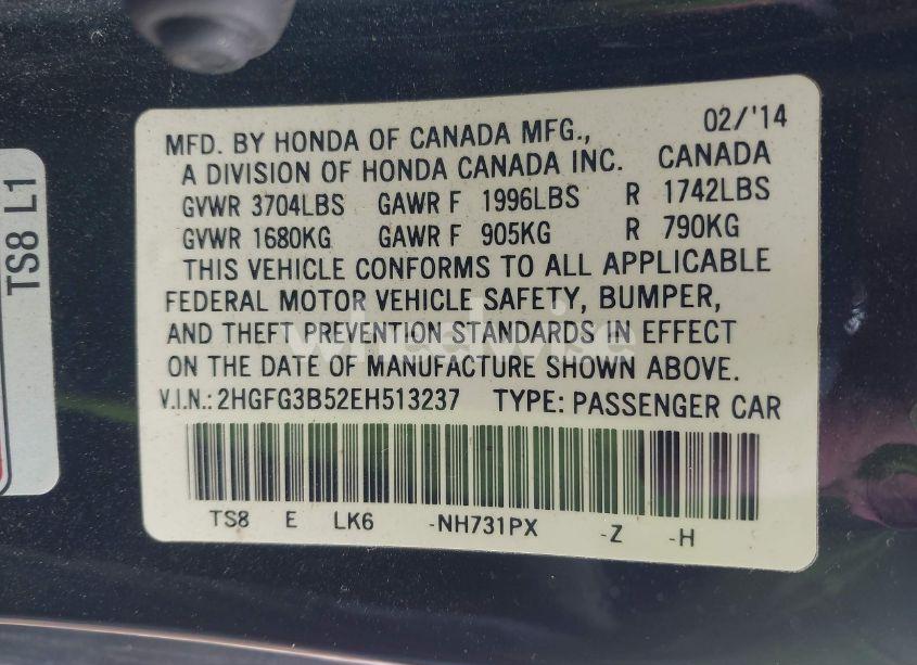 Photo 9 of 2014 Honda Civic LX (VIN 2HGFG3B52EH513237)