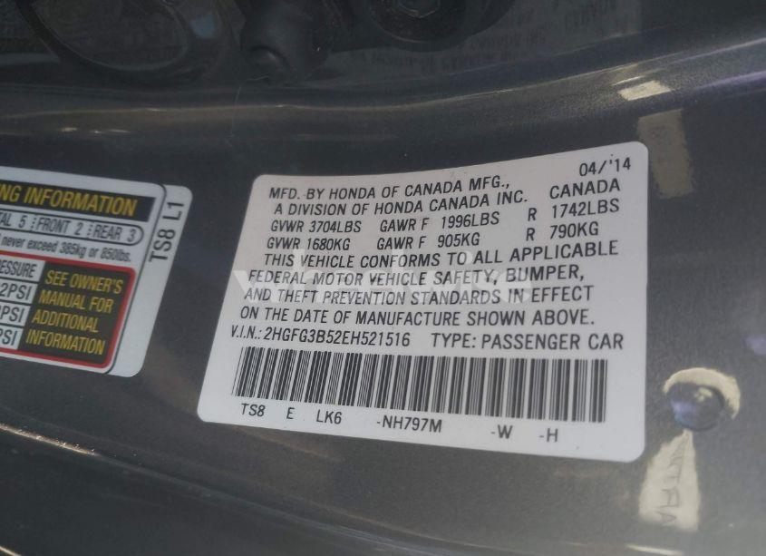 Photo 9 of 2014 Honda Civic LX (VIN 2HGFG3B52EH521516)