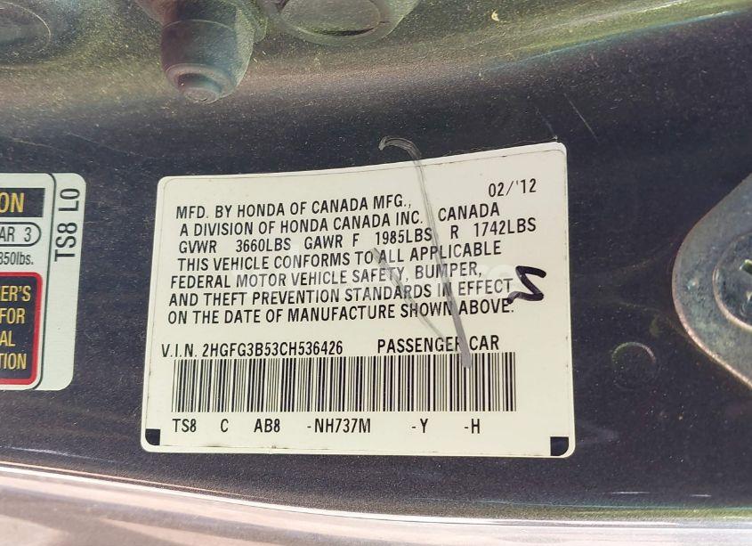 Photo 9 of 2012 Honda Civic LX (VIN 2HGFG3B53CH536426)