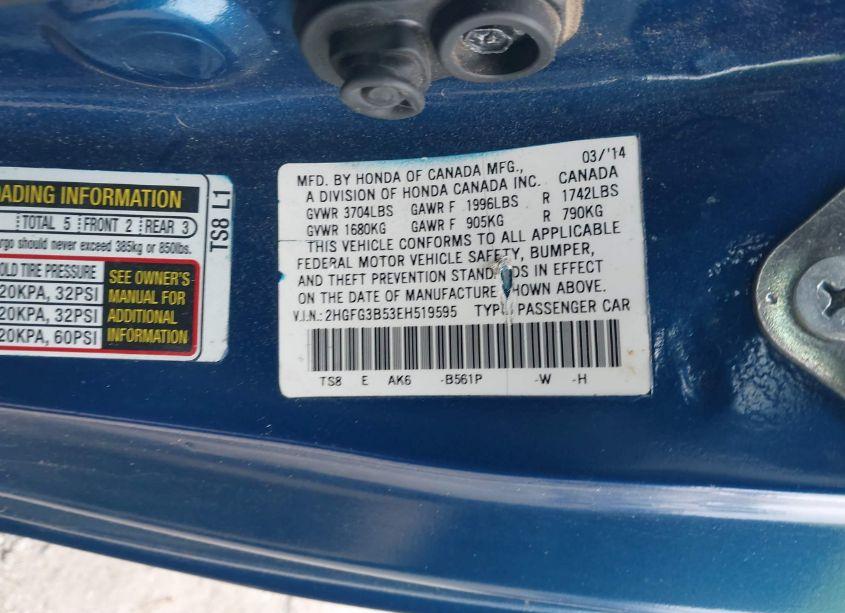 Photo 8 of 2014 Honda Civic LX (VIN 2HGFG3B53EH519595)