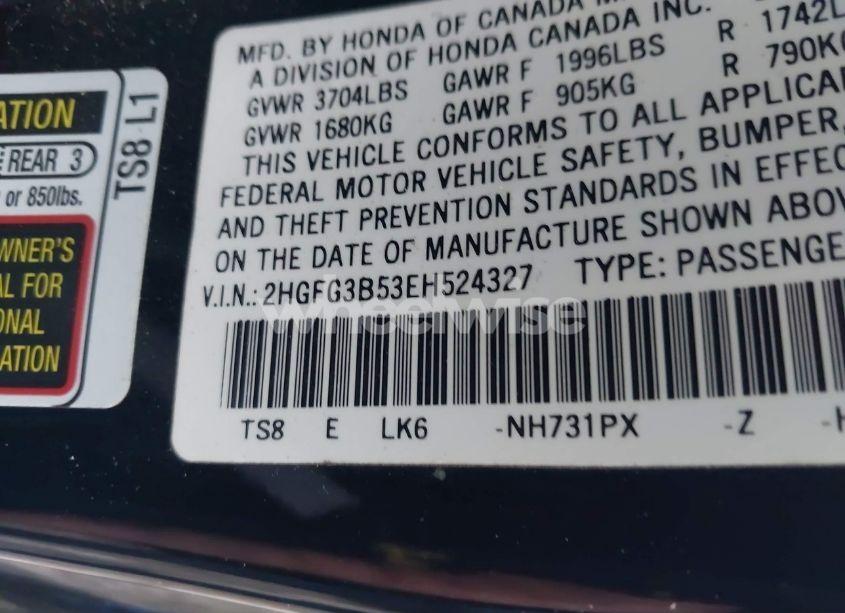 Photo 9 of 2014 Honda Civic LX (VIN 2HGFG3B53EH524327)